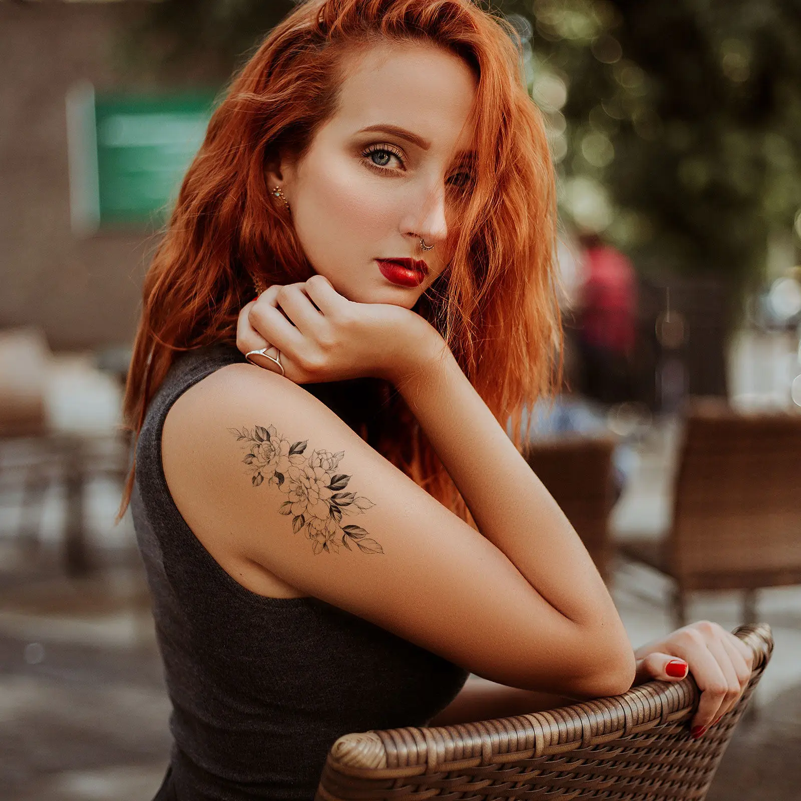 

20pcs Sketch Flower Tattoos Stickers Delicate Body Decals Waterproof Sweat Proof Unique Pattern Transfer Paper Stylish