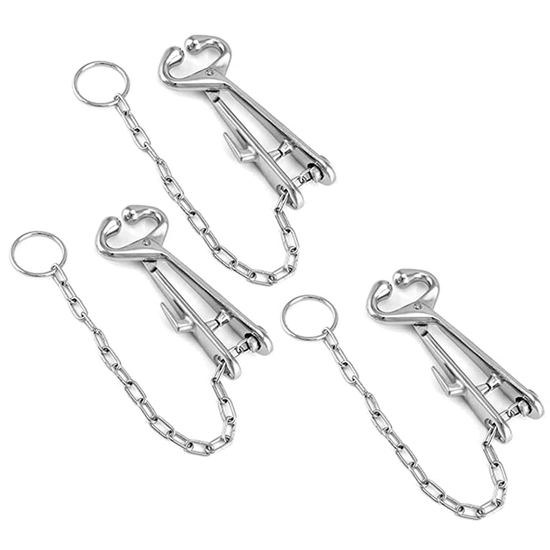 3X Stainless Steel Farm Cattle Livestock Tool Cow Nose Ring Pliers Bull Cattle Bovine With Chain Pulling Tool