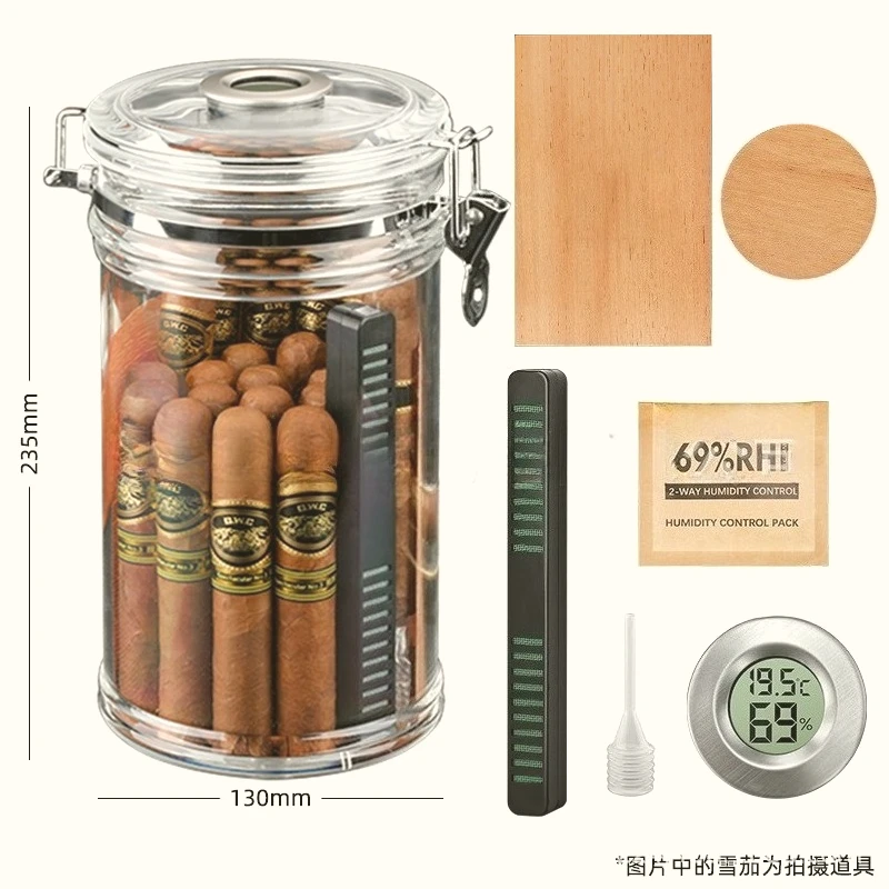 

Acrylic Humidor Jar with Digital Hygrometer,Humidifier,Cedar Veneer,Travel Humidor for 15-20 Cigars,Tall Design Fits Long Cigar