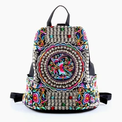 Vintage Artistic Design Women Canvas Backpacks Handmade Floral Embroidery Large Capacity Rucksack Schoolbag Travel Shoulder Bags