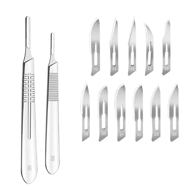 

GREATLH Carbon Steel Surgical Blade Tool Sterile Scalpel Blades Autoclavable #3 #4 Blade Handle Medical Knife Tool 100pcs/1pc