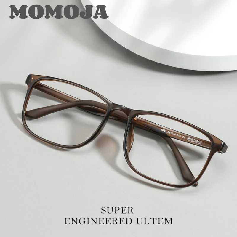MOMOJA Big Size 148mm Men's TR90 Eyeglasses Frame Tungsten Carbon Plastic Steel Framework Ultra Light Square Optical Glasses 106