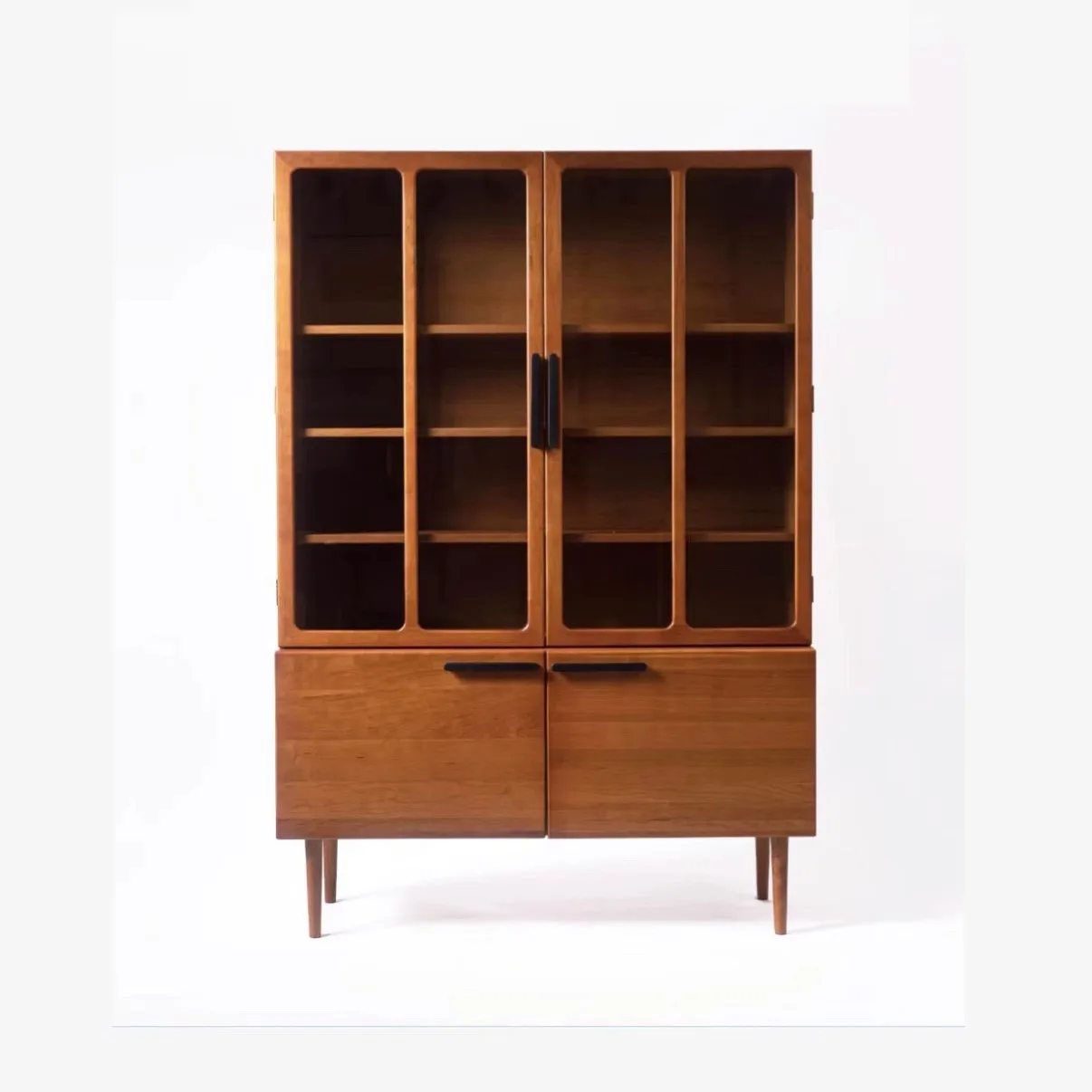 Cherry solid wood dining side cabinet display cabinet bookcase glass opposite door storage storage