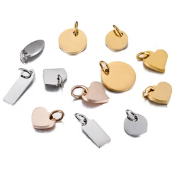 10pcs Stainless Steel Small Logo Tags Charm Mirror Polished Blank Disc Heart Rectangle Oval Pendant for Necklace DIY Findings