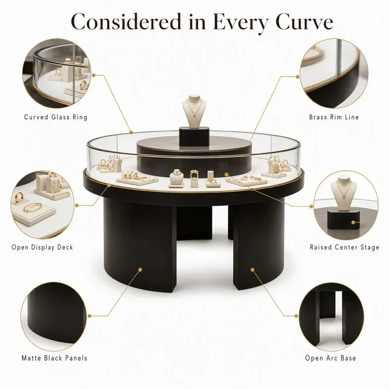 custom.Custom Large Glass Jewelry Display Showcase with LED Light Eco-Friendly Durable Stainless Steel Frame Retail Store