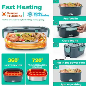 1.5 لتر 60 واط صندوق غداء كهربائي محمول تسخين طعام مدفأ للسيارة أو المنزل - مانع للتسرب ، تسخين غداء بالميكروويف للمشاة أعلى 8 مبيعات للطعام الساخن الحراري - رقم 7