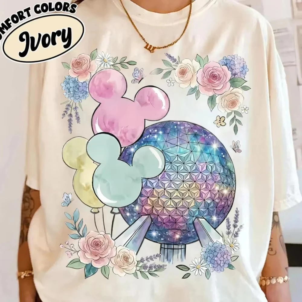 2026 NEW Retro EPCOT Stripes Tie T-Shirt 1982 EPCOT World Tour Retro Version World Family Degree Costume Role-Playing T-Shirt