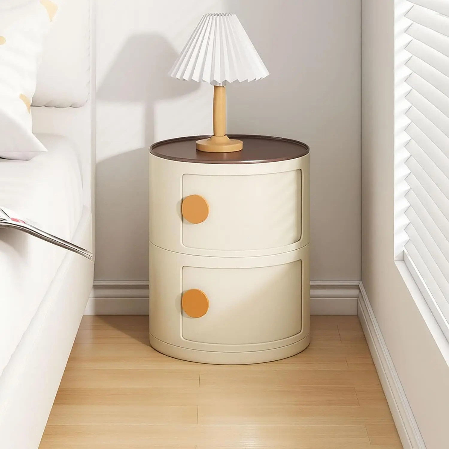 

2 Tier Round Nightstand With Storage, Small Plastic Storage End Table, Round Cabinet With Sliding Door Side Table, Customized