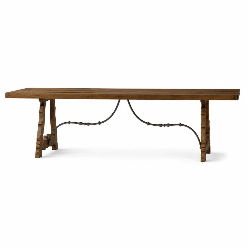 American country dining table, retro old long table, solid wood home living room Roman pillar table French dining room
