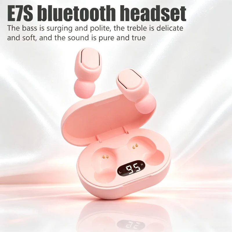 E7S TWSWireless Bluetooth Earphones HiFi Stereo Noise Cancelling Sport Mini Earbuds Headset with Mic Compatible with Smartphones
