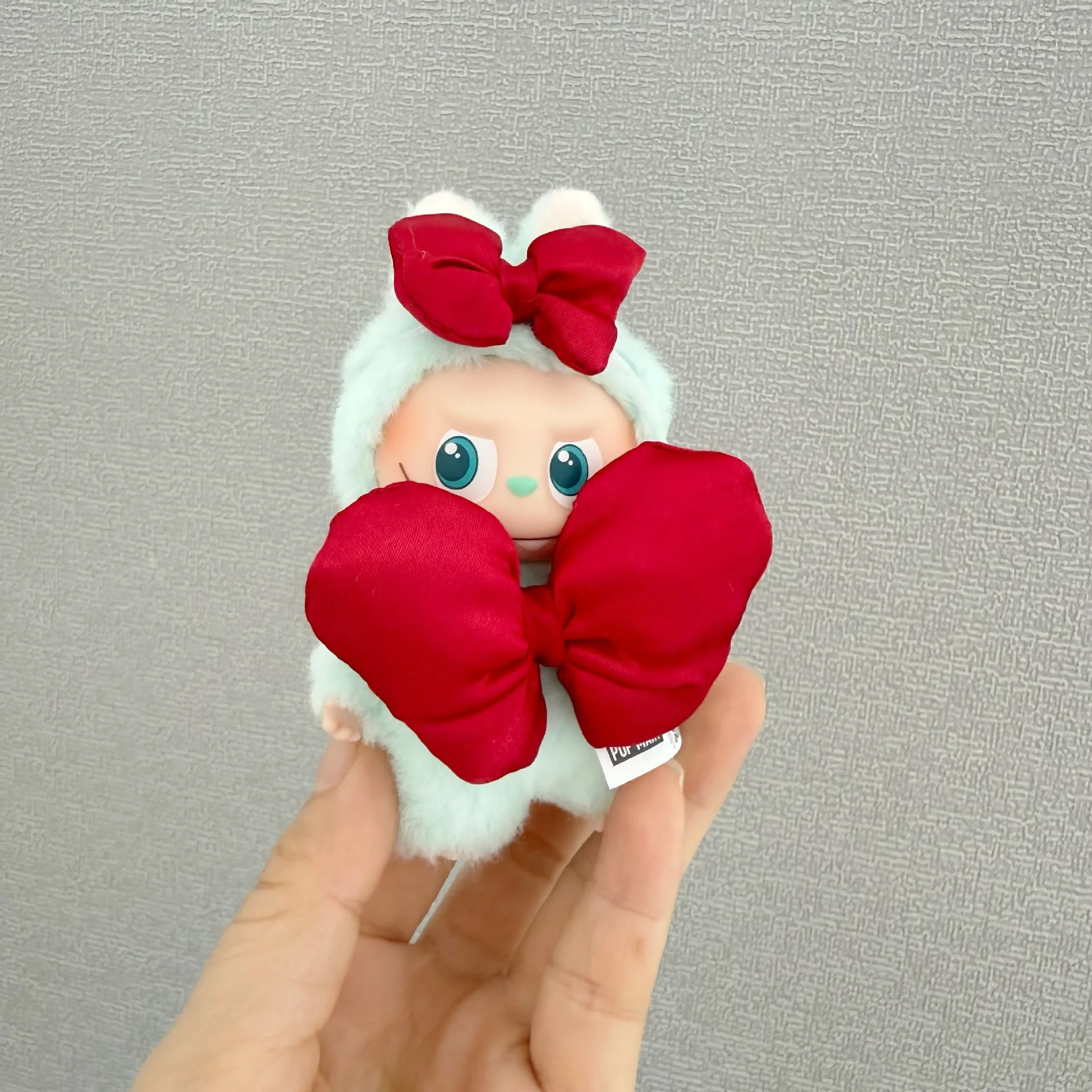 Ubranka dla lalki Mini Labubu 4.0, 10 cm, 4. generacja, różowo-czerwona, anielska kokarda, akcesoria dla Mini Labubu