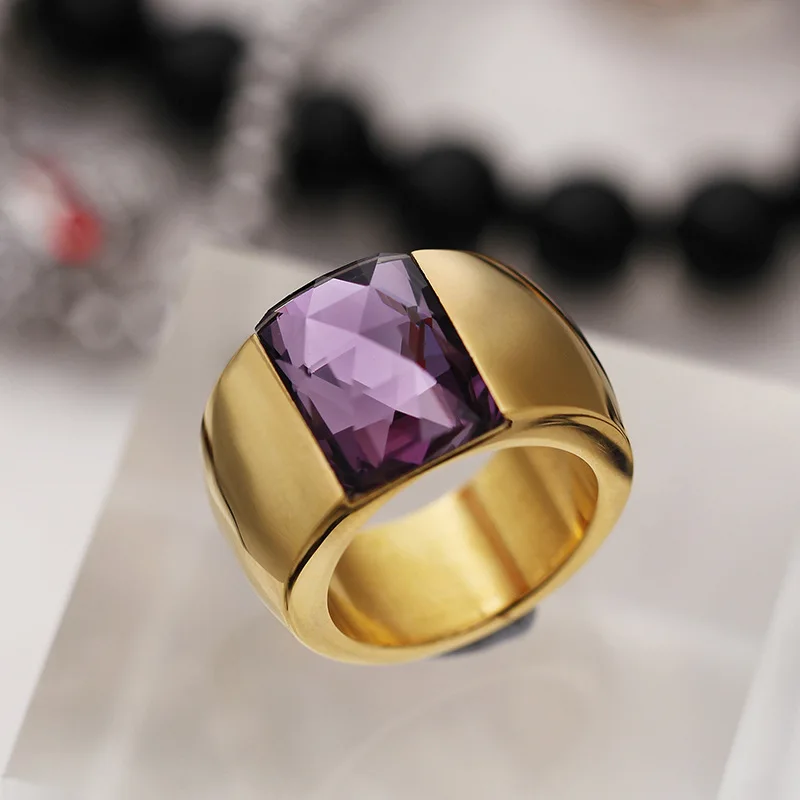 Luxury High Crystal Stainless Steel Rings for Women Girls Men Beautiful Bride Fashion Wedding Bands Engagement Party Jewelry