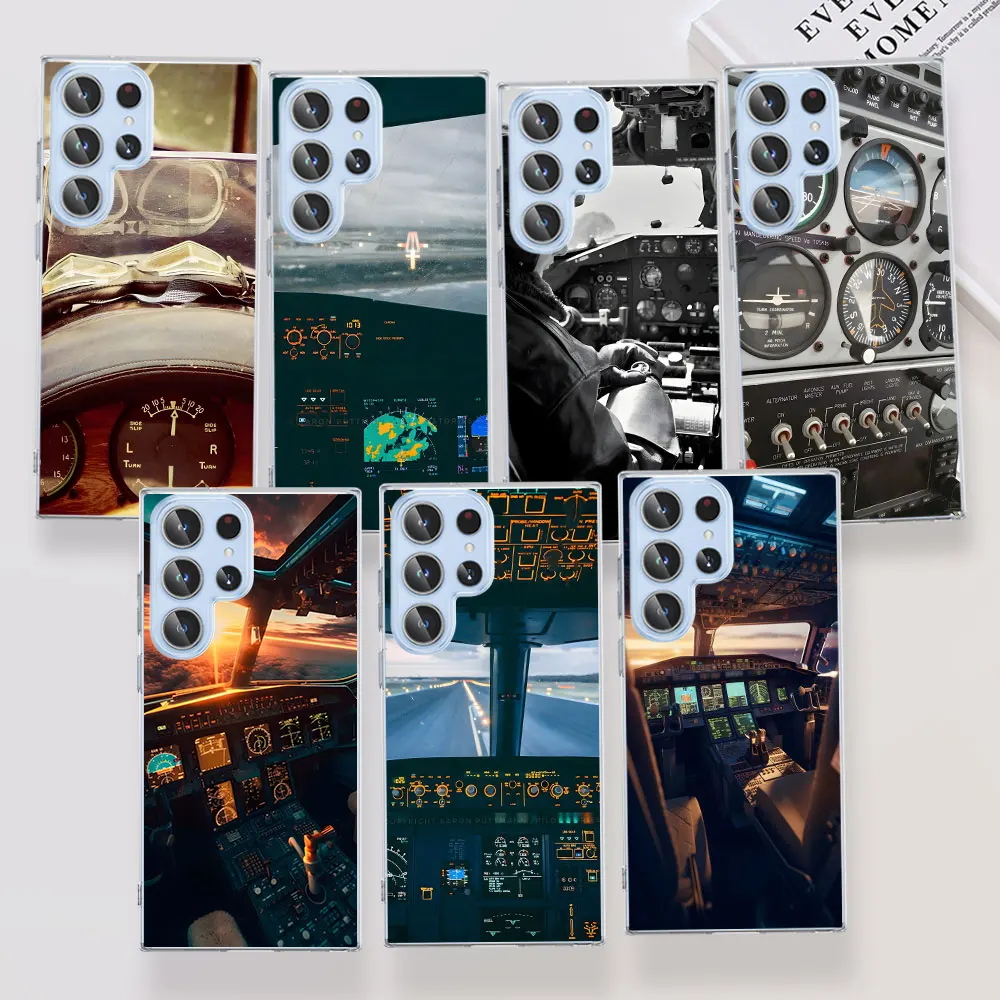 Aviation Aeroplane Pilot Cockpit Case for Samsung Galaxy S23 S24 S21 FE S22 S20 Ultra S9 Plus S10 Lite S10e TPU Soft Phone Cover