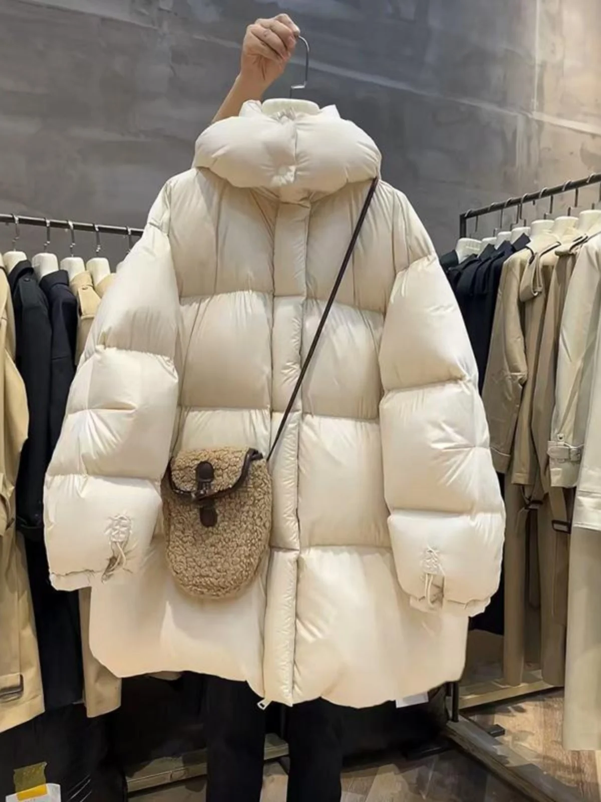 Dames witte ganzendons Jaet met capuchon Thiened Winter nieuwe collectie Koreaanse Sle Loose Fit ritssluiting lange Sve-jas