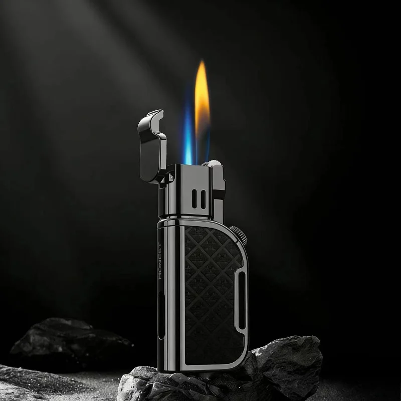 HONEST Dual Flame Gas Lighter Direct Spray Open Flame Switch Grinding Wheel Ignition High End Exquisite Men's Smoking Gift