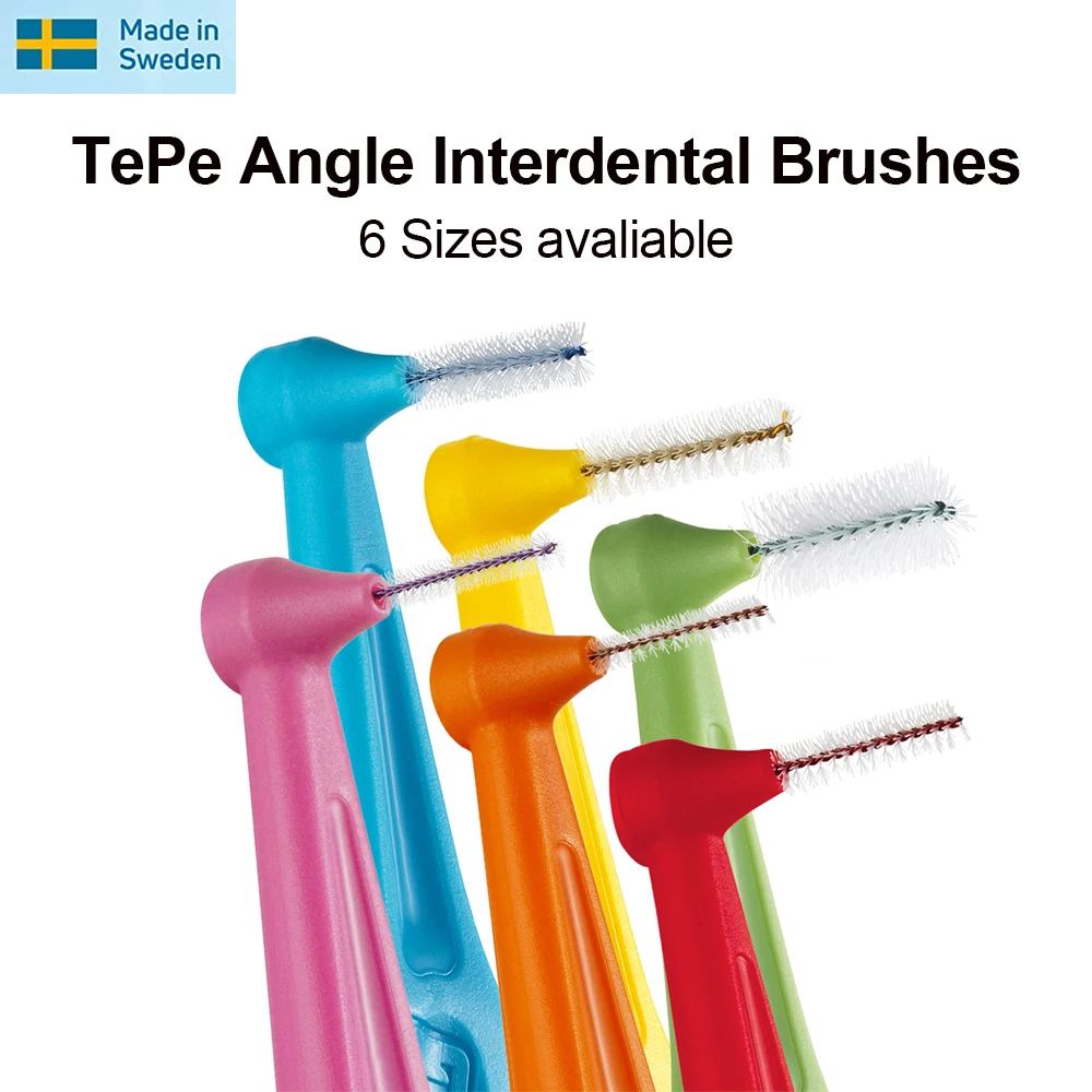 Tepe Interdental Brush Angle Dental Brushes For Teeth Gum Cleaning L Shape Long Handle Size 0 3 To 5 Pack 0.4 To 0.8 Mm Red Blue