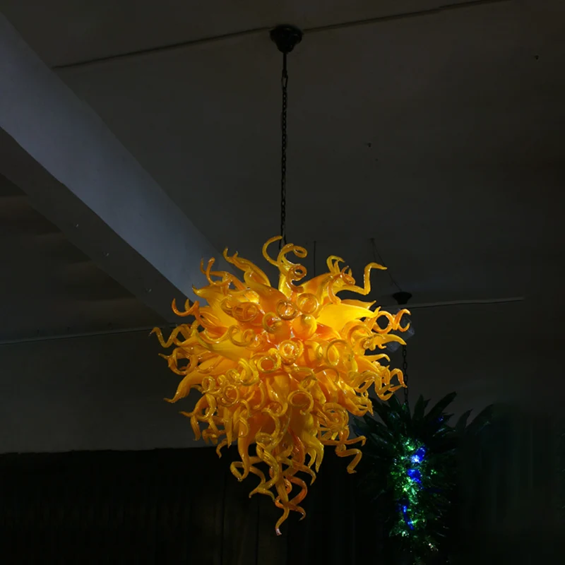 Yellow Glass Chandelier Lighting Vintage light fixtures Hand Blown Glass Hanging Pendant Light Customized
