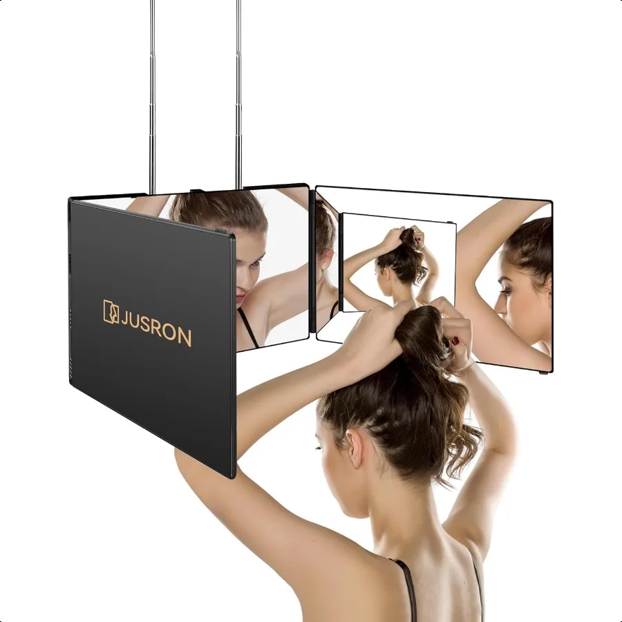 

360 Viewing Angle Self Hair Cutting Mirror Clear AntiFog HD Glass Black Without LED Without Accessories
