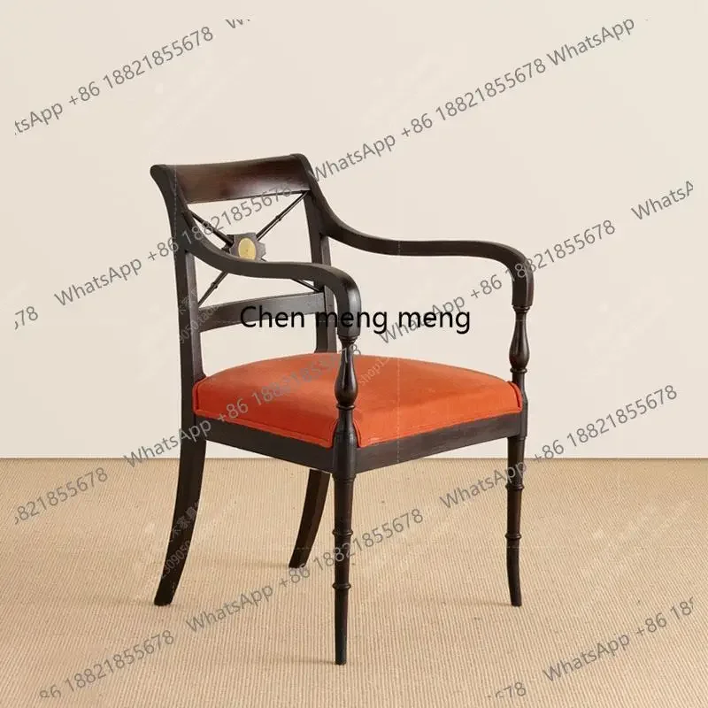

French retro solid wood dining chair velvet medieval casual armchair hotel clubhouse chair