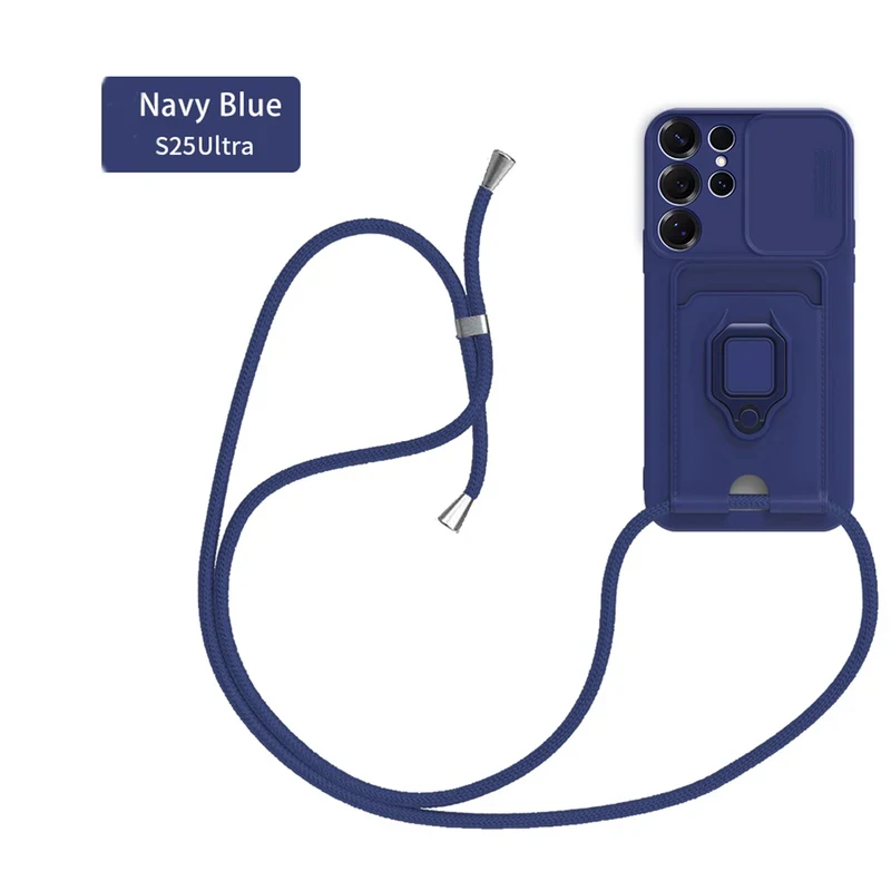 Sliding camera protection magnetic stand lanyard phone case suitable for Samsung Galaxy S26 S25 S24 S23 Ultra Plus FE Card holde