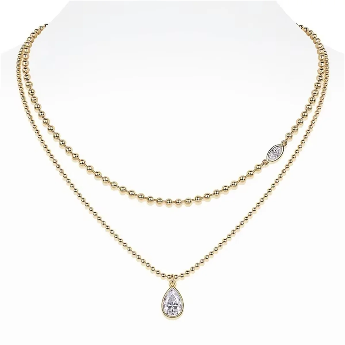 

A47ZZ 925 Sterling Silver Fashion Clavicle Necklace D VVS1 Pear Moissanite Pendant 18K White Gold Plated for Women Necklaces