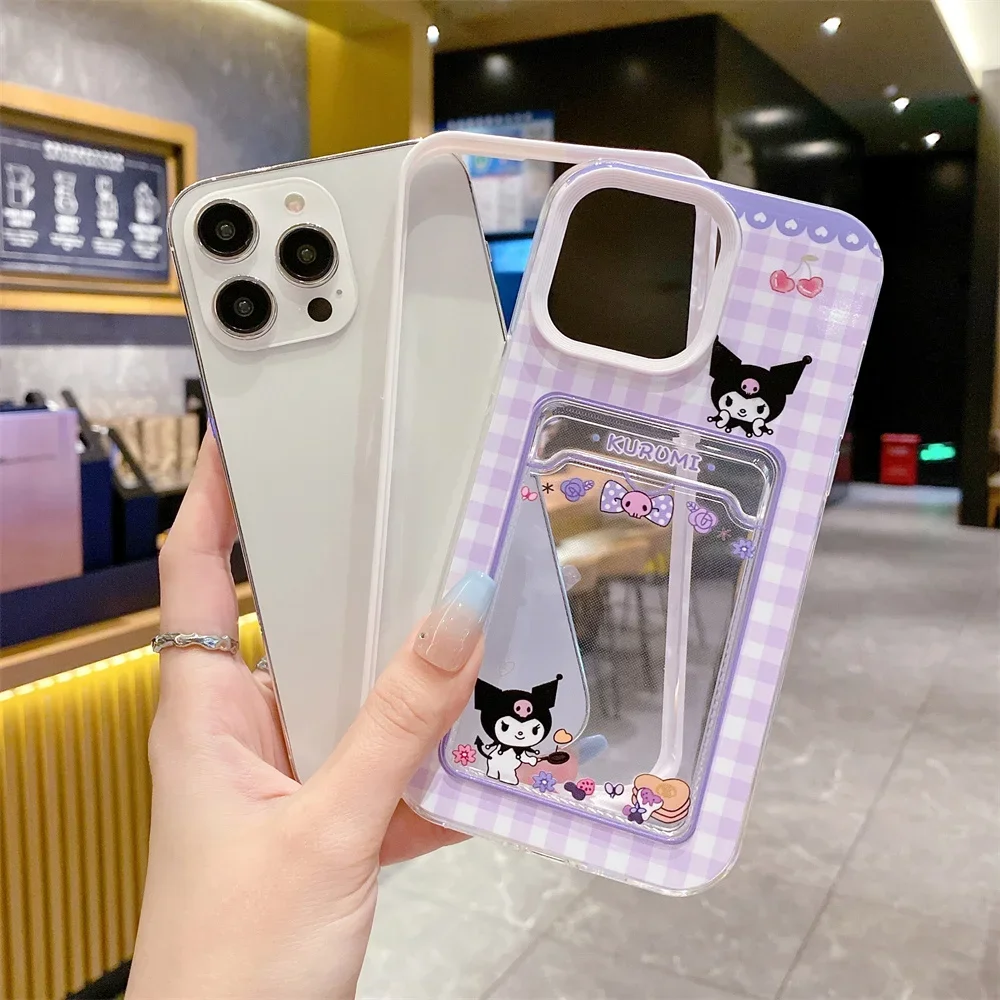 Cute Cartoon Anime Role Melody Kuromi Case per IPhone 11 12 13 14 15 Pro Max X XR XS 7 8 Plus Soft Tpu portafoglio Cover Card Holder