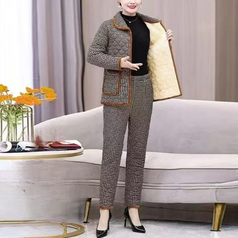 Cotton-padded Trouser Suit Mother Pack Plus Cashmere Thickened Warm Two-piece Cotton-padded  Large Size Comfortable Pajama Sets