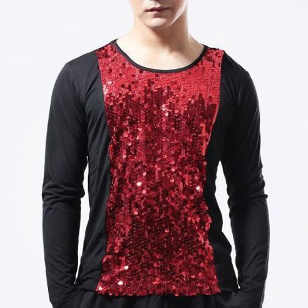 Mens Spring Sequined Dj Ballroom T Shirt Nightclub Stage Performance Fashion Slim Niche Long Sleeve Top Men'S Clothing 2025 New