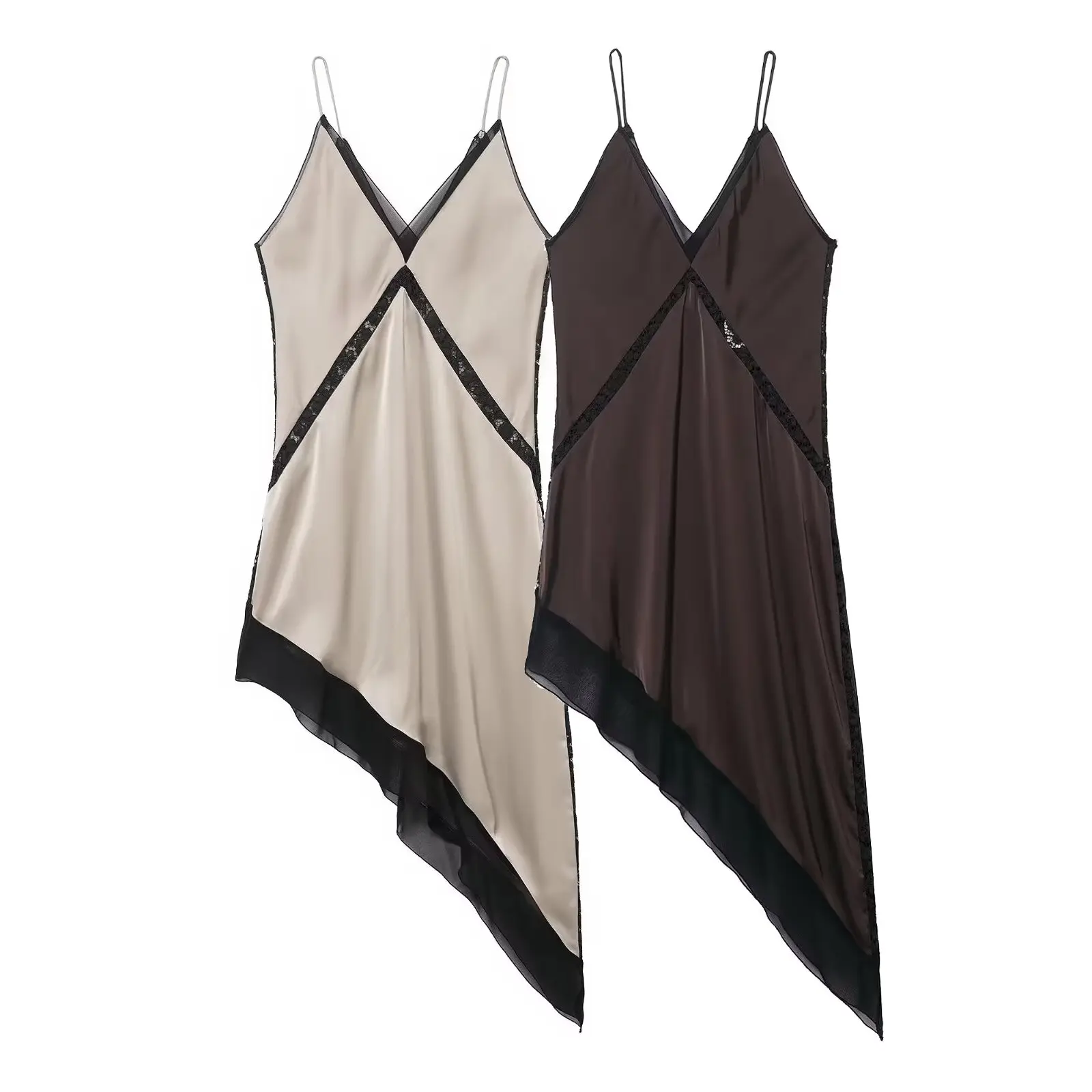 Ele Satin Asymmetrical Midi Strapl Dr Long Gown for Women High Waist H Version Casual Wear No Sve Slim Fit V Ne