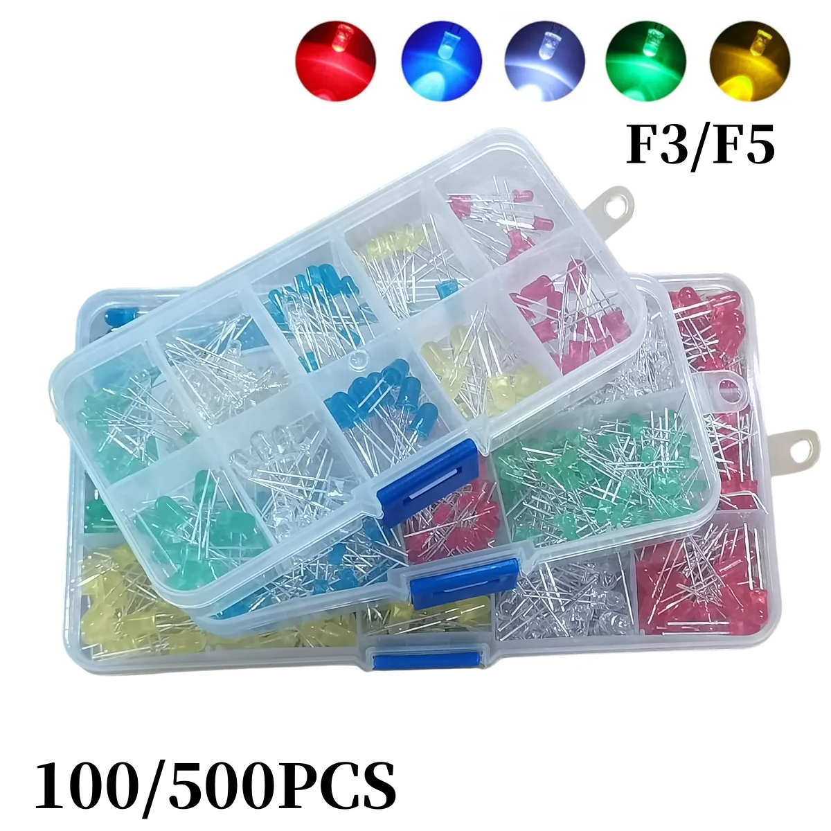 100/500PCS/lot 3mm 5mm F3 F5 Round LED Ultra Bright White Green Yellow Blue White Red Light Emitting Diode For Diy Kit
