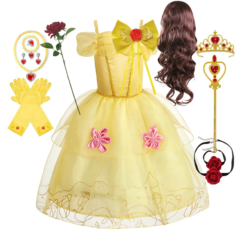 Prinzessin Belle Kleid für Mädchen Cosplay Kostüme Kinder Rollenspiel Verkleidung 2-10Y Kinder Geburtstag Party Kleidung Kleid Ball Robe
