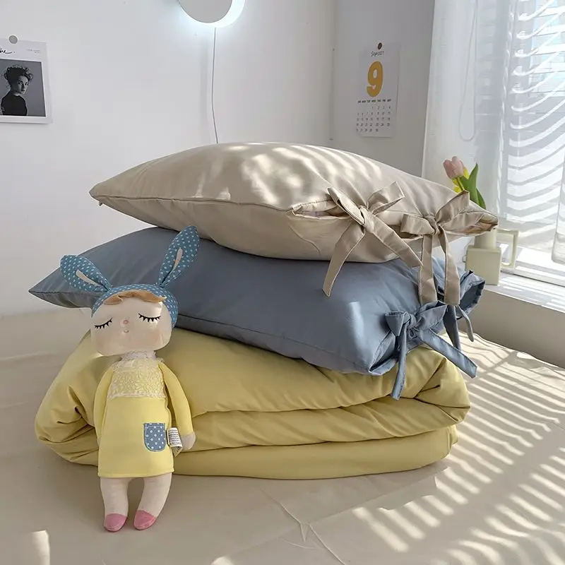 Pillowcase Solid Lace Up Simple Plain Soft Comfortable Couples Home Wedding Bedroom Throw Pillow Household Ins European Fashion