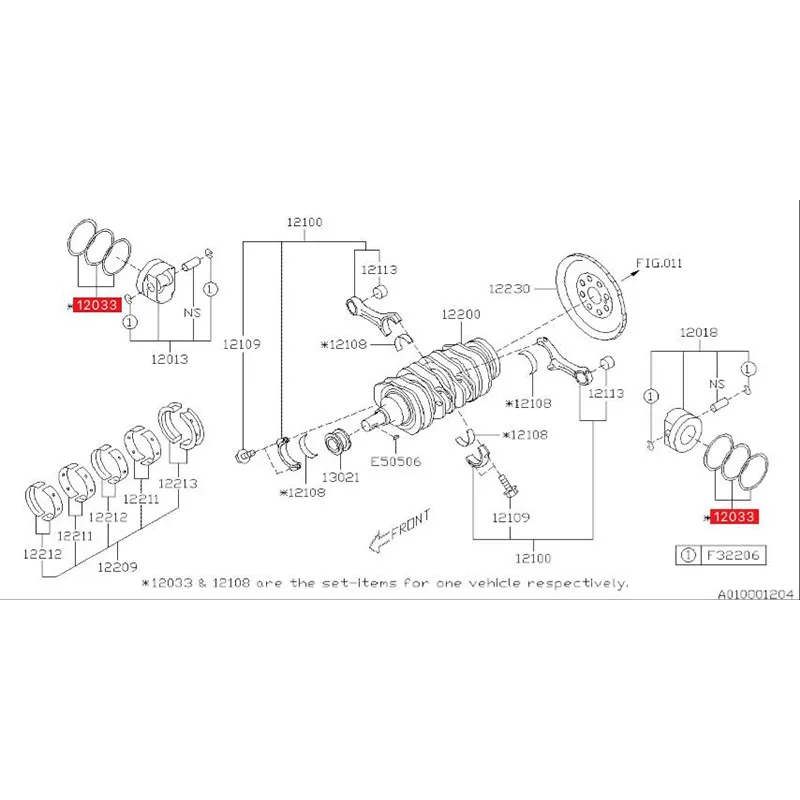 Car original Ring Piston set 12033AC330 For Subaru Forester Legacy Outback 2.0T Impreza  genuine parts