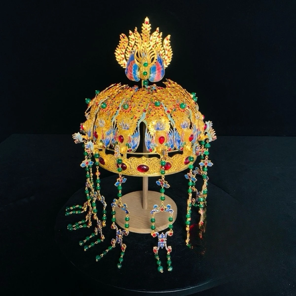 Nine filigree inlaid cloisonne embellished antique ornaments collectibles crown phoenix crown
