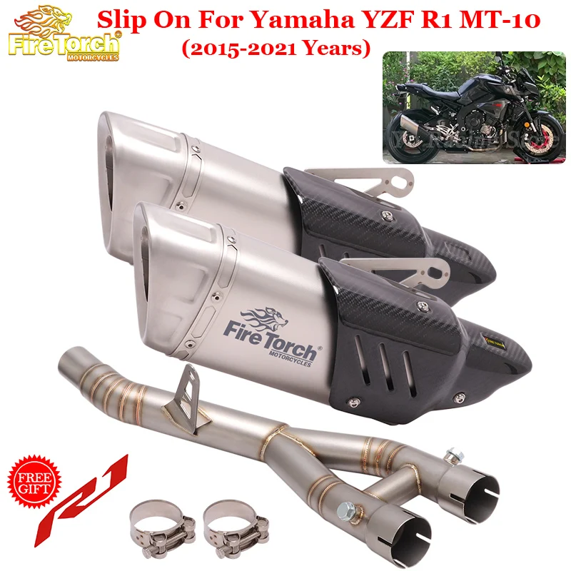 Slip On For Yamaha R1 YZF R1 R1M MT10 MT-10 2015 - 2021 Motorcycle Exhaust Escape Mid Link Pipe Delete Silencer Modify Muffler