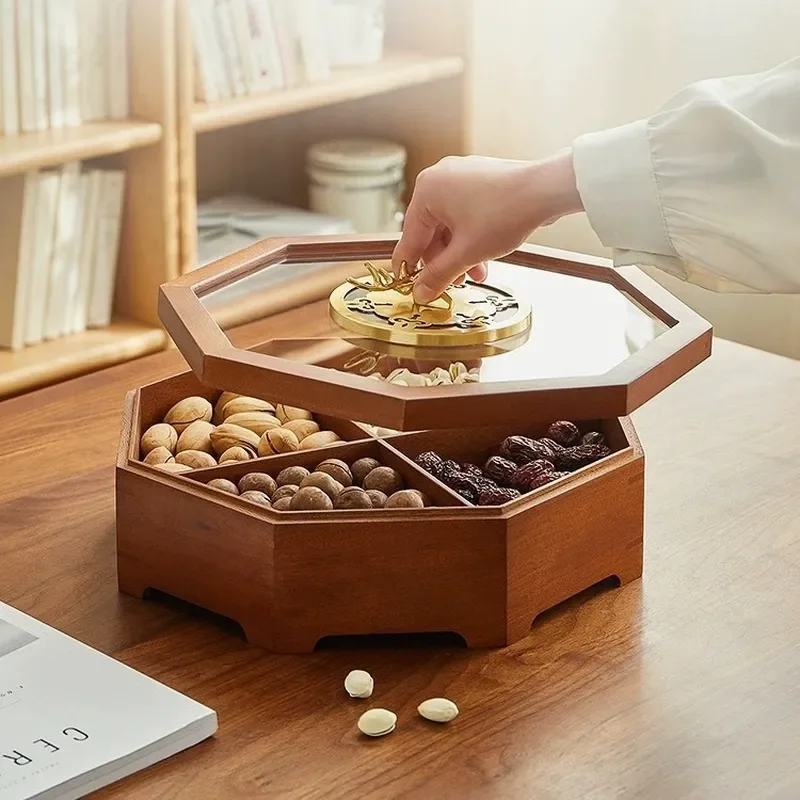 Natural Solid Wood Candy Box Multi Layer Sealed Storage Container For Dried Fruit Nuts Snack Organizer Living Room Coffee