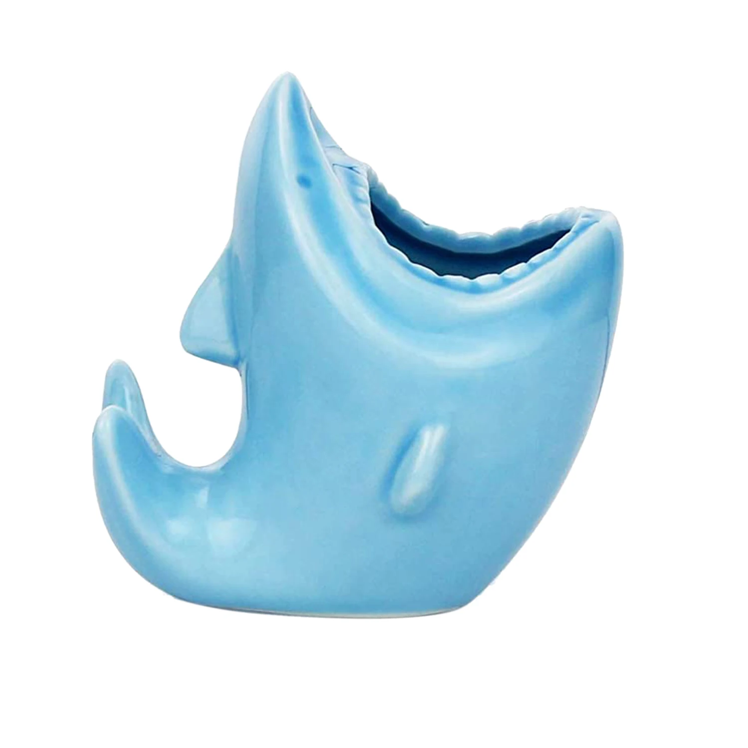 Cute Pen Pencil Holder for Desk Organizer Shark Shaped Ceramic Succulent Planter Pots for Home Office Decoration (Blue)