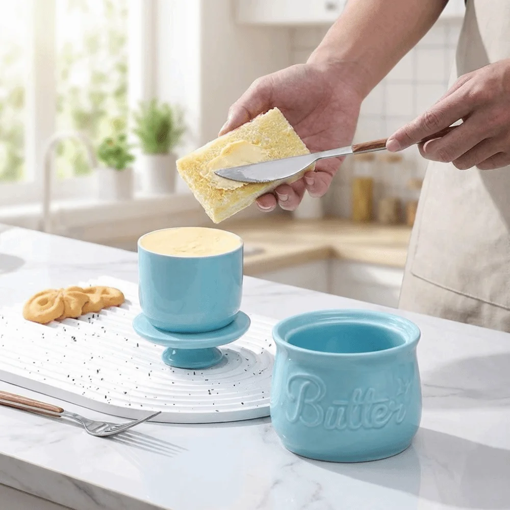 Airtight Ceramic Butter Crock Keep Fresh with Lid Cheese Storage Box Spice Jar Large Capacity Butter Keeper Farmhouse