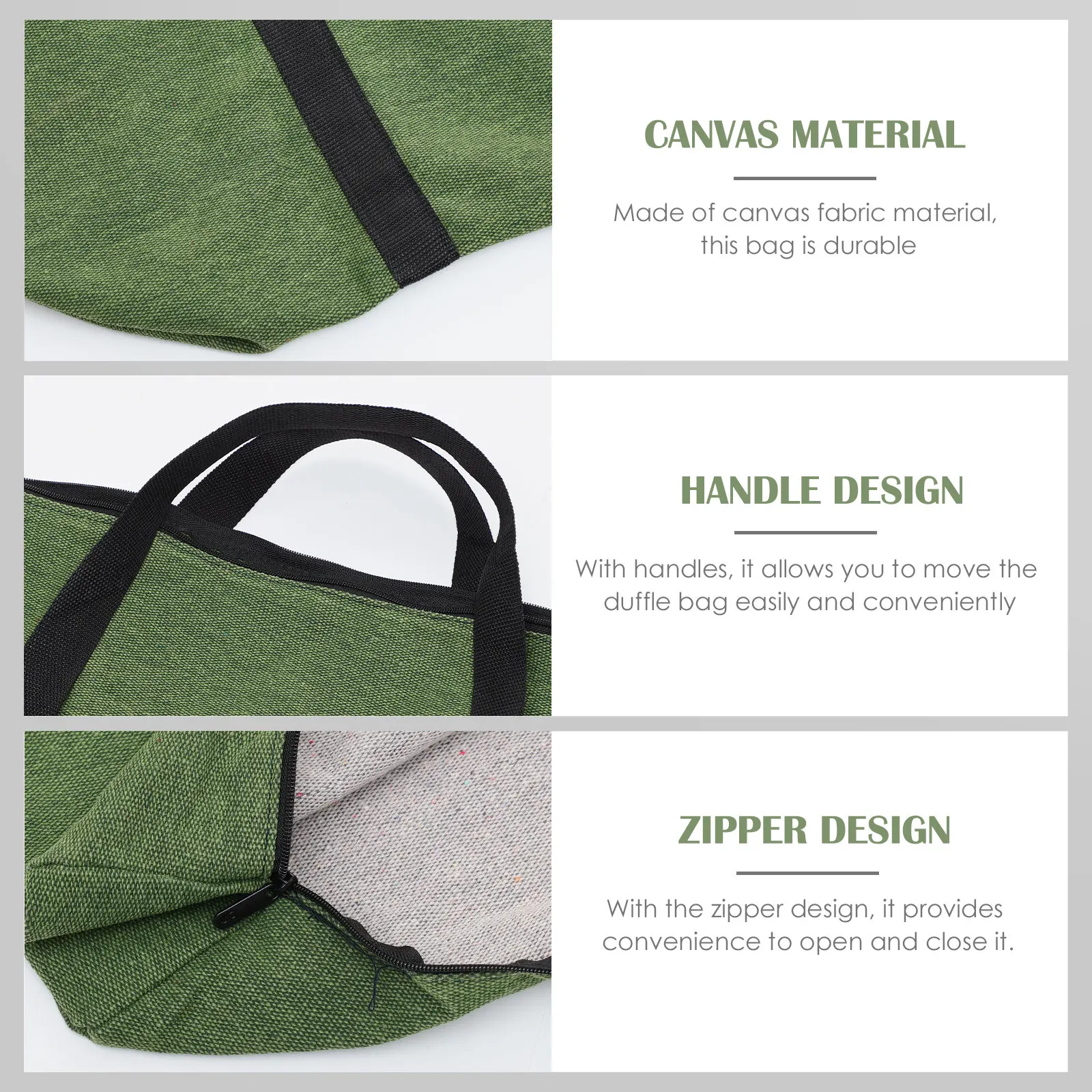 

Olive Green Canvas Duffle Bag Large Travel Luggage Bag with Smooth Zipper Sturdy Handles for Weekender Trips Moving Storage