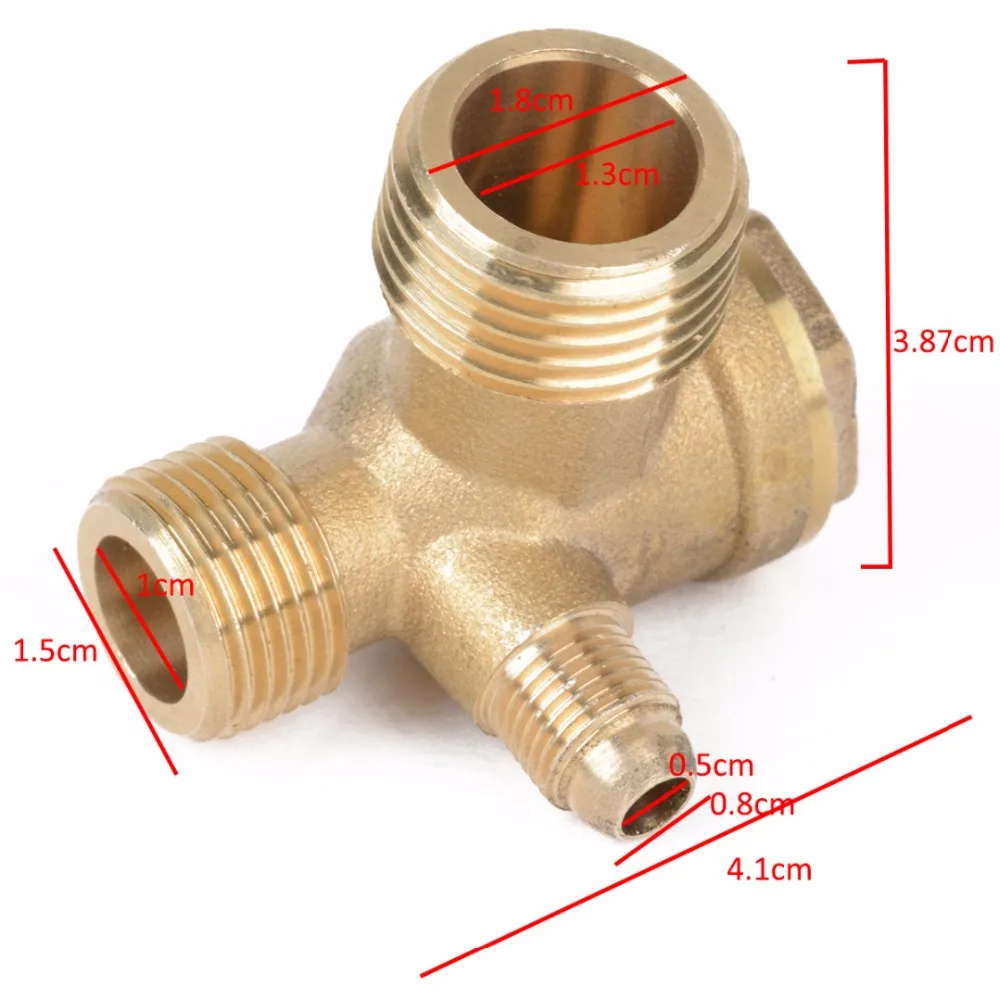 1pc New 3 Port Check Valve Brass Male Thread Check Valve Connector Tool For Air Compressor