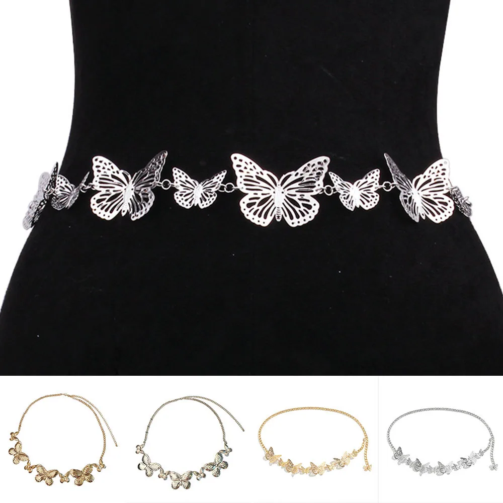 Adjustable Metal Hook Metal Snap Buckle Waist Belts Three-dimensional Hollow Butterfly Sexy High Waist Decoration Waistband