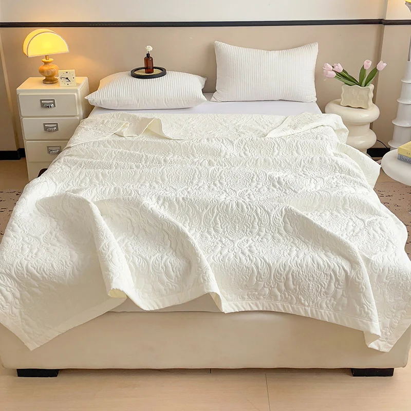 New European Flower Quilted Bedspread White Grey Washed Cotton Wheat Pattern Bed Cover Blanket For Home Hotel Home Textile King