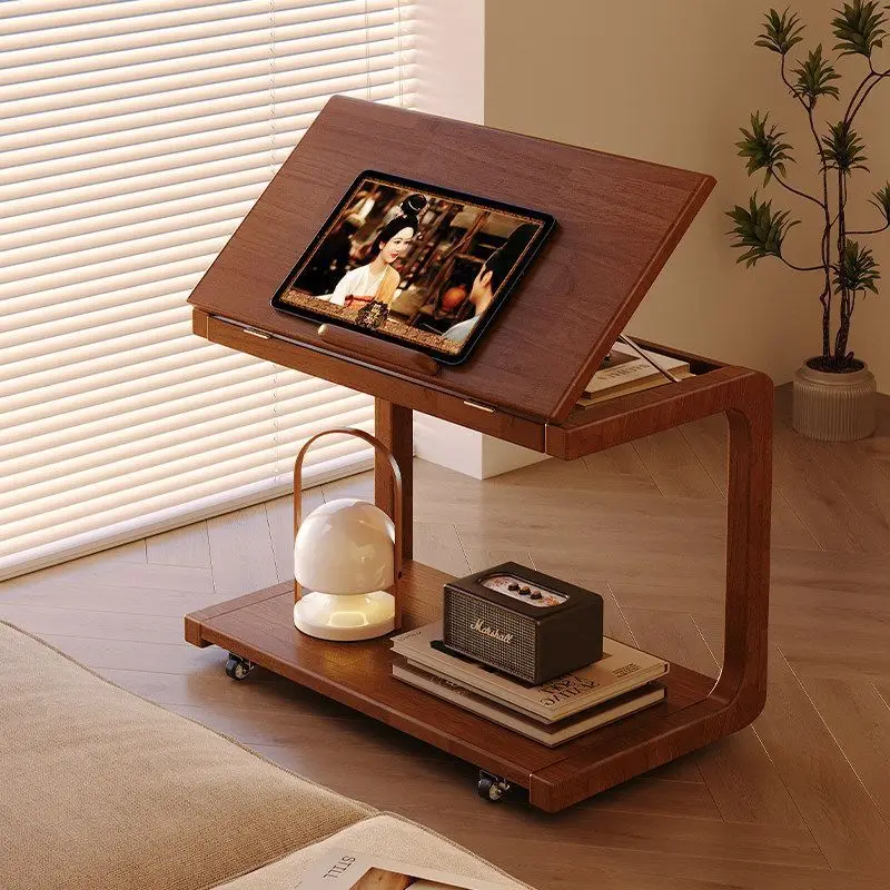 Solid wood bed side table, removable computer table, medieval style storage side table