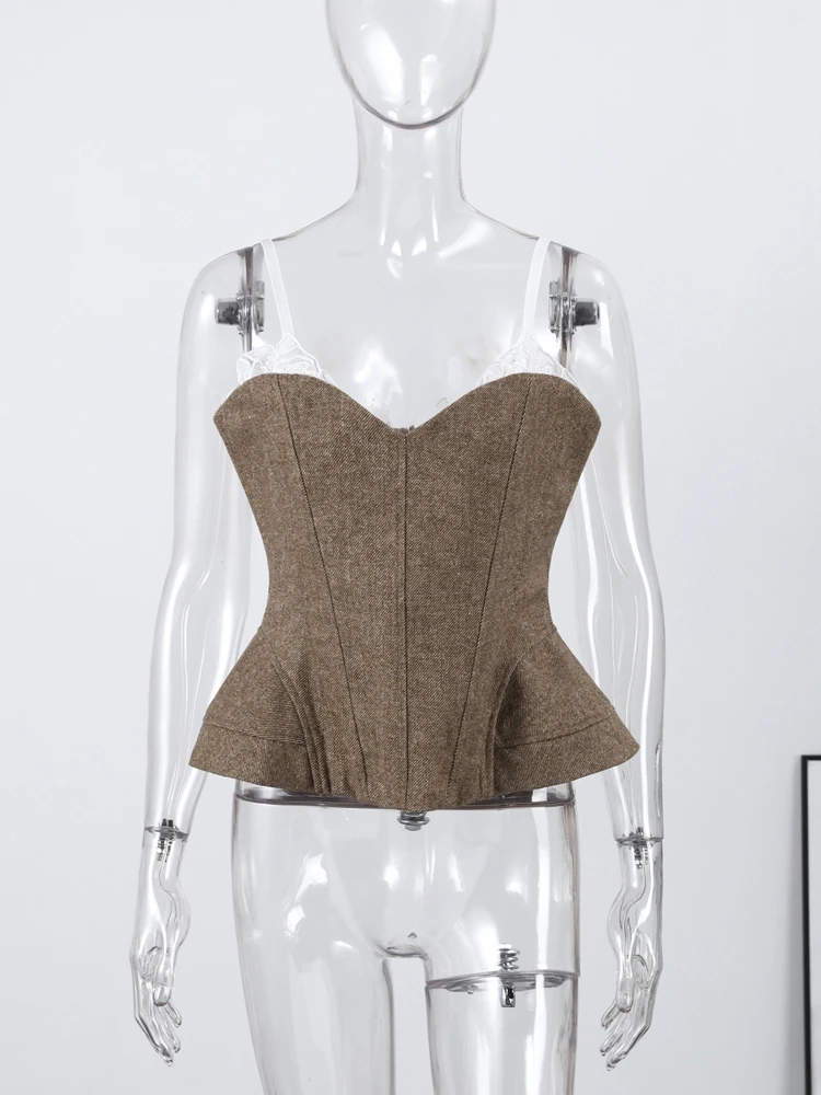 

Женский винтажный корсетный топ на тонких бретелях с кружевной отделкой, утягивающий талию, для вечеринок, элегантный летний уличный стиль