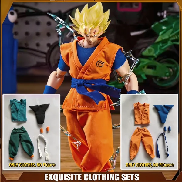 

In Stock Dragon Ball Shf Series Son Goku Daoist Robe martial arts attire Orange Blue vest Training Clothes Accessories Gift Toys