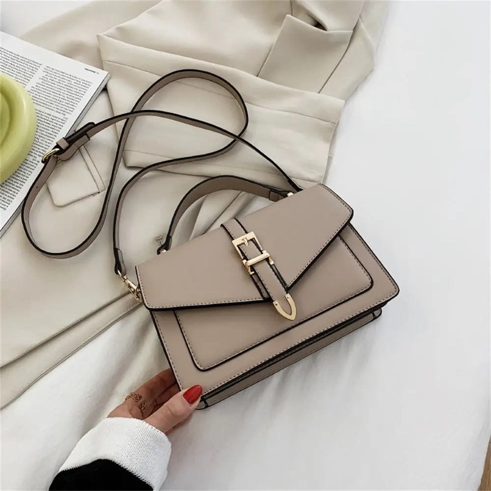 Women Stylish PU Leather Messenger Shoulder Bag Ladies Solid Color Simple Crossbody Bag Fashion Handbag Leisure Portable