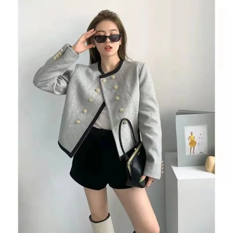 

Women Clothes Autumn Winter Fashion Korean Simplicity Trend Button Solid Color Female Temperament Woolen Cloth Cardigan SlimCoat