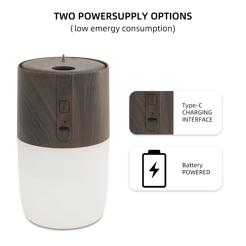 

300ml household car aromatherapy machine ultrasonic air purifier wood grain humidifier with 7 color light and 2 essential oils