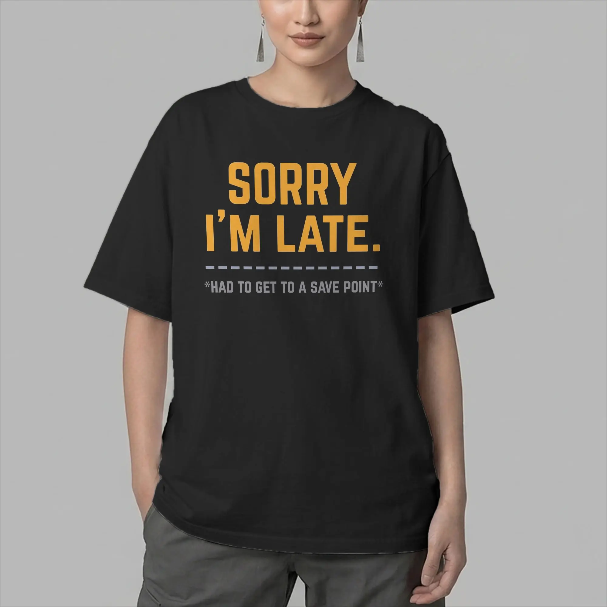 Men Sorry I'm Late Save Point T Shirts  Cotton Clothing Vintage Short Sleeve Crewneck Tee Shirt Original T-Shirt