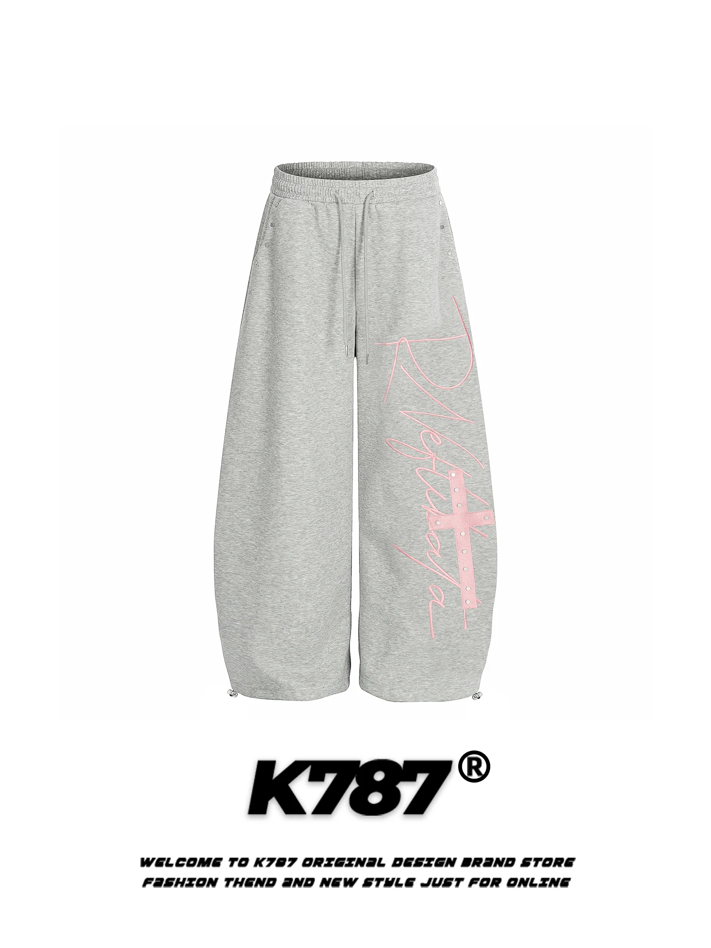 

Женские повседневные брюки K787 в американском ретро-стиле с вышивкой, свободные, с высокой талией, утягивающие, для уличных танцев, спортивные, широкие штанины